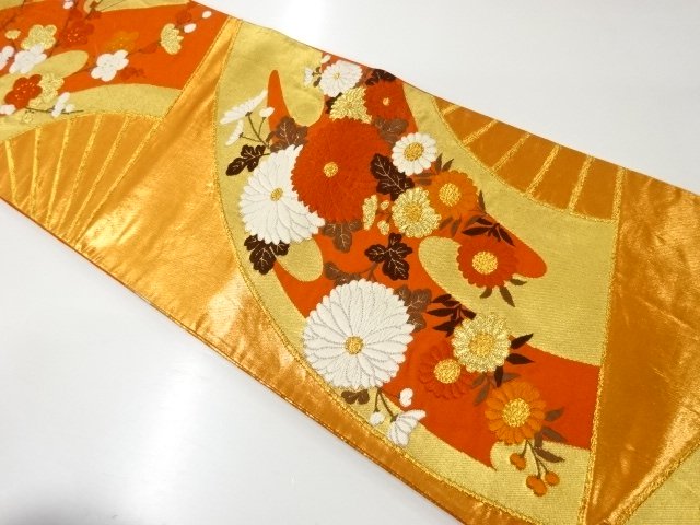 JAPANESE KIMONO / PLUM / CHRYSANTHEMUM PATTERN WOVEN FUKURO OBI